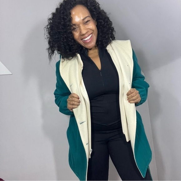 Vintage Green Wool Hooded Jacket Indie Hipster Retro Vest Pea Coat Cottagecore - Picture 4 of 16